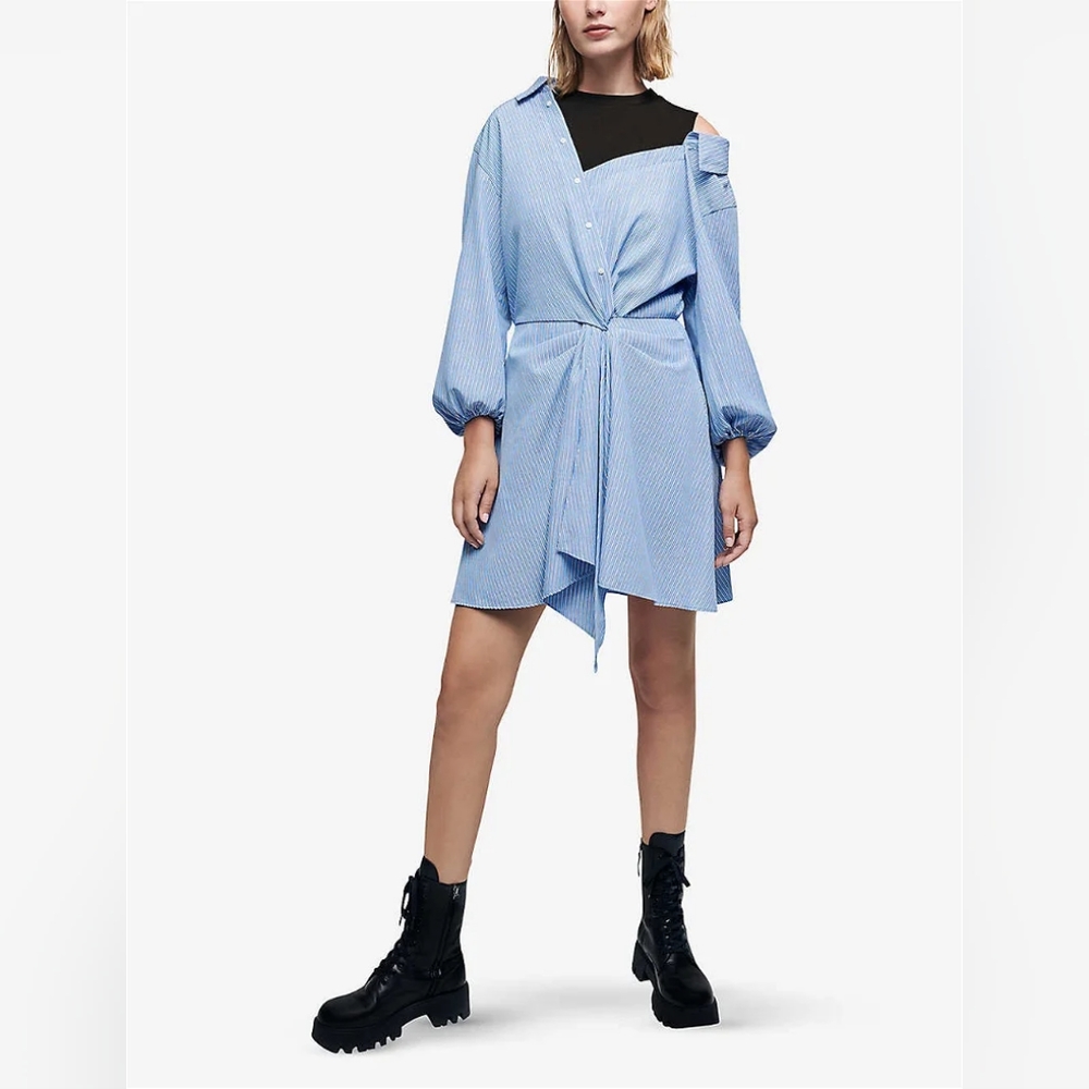 MAJE Ritiavi Striped Stretch Cotton-Poplin And Jersey Dress